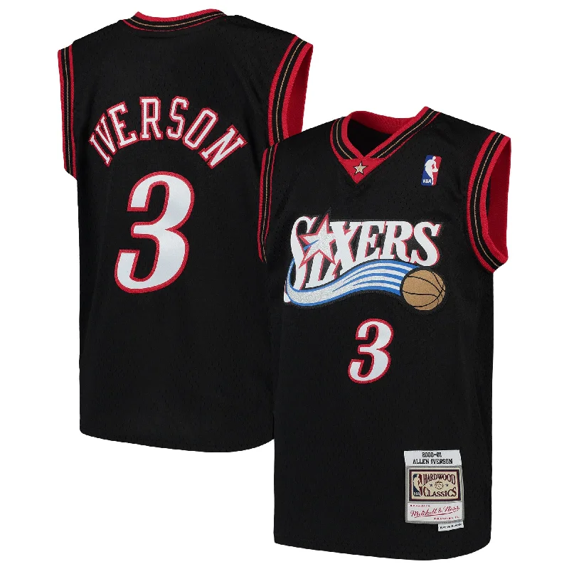 Basketball jerseys with long sleeves for cold weather-Allen Iverson Philadelphia 76ers Youth Hardwood Classics Swingman Throwback Basketball Jersey - Black