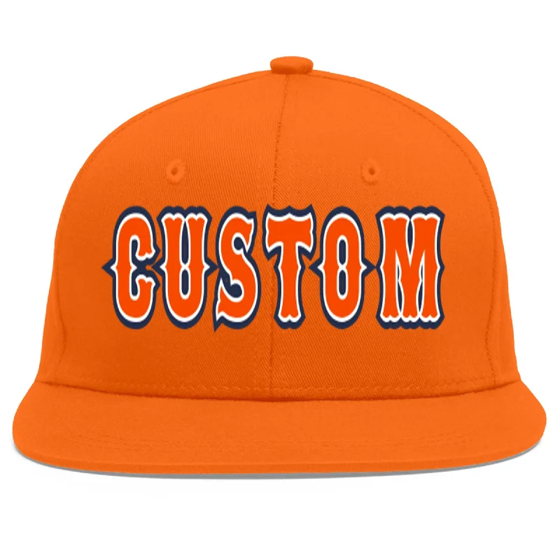 Baseball caps for daily wear-Custom Orange Orange-White Flat Eaves Sport Baseball Cap