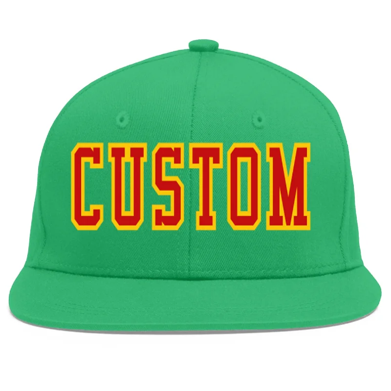 Most comfortable baseball caps-Custom Teal Red-Yellow Flat Eaves Sport Baseball Cap