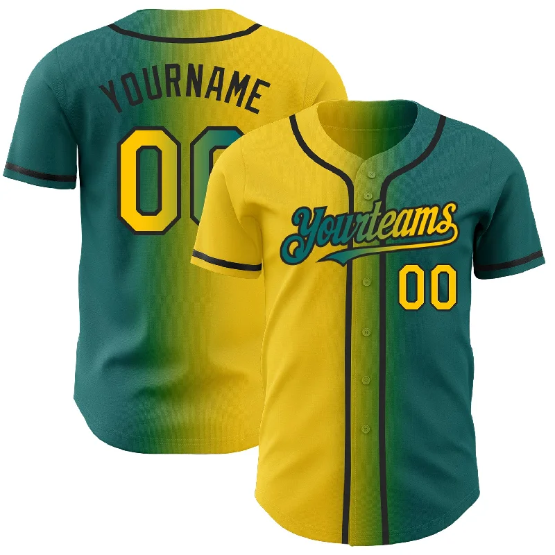 Custom embroidered baseball jerseys for teams-Custom Teal Yellow-Black Authentic Gradient Fashion Baseball Jersey