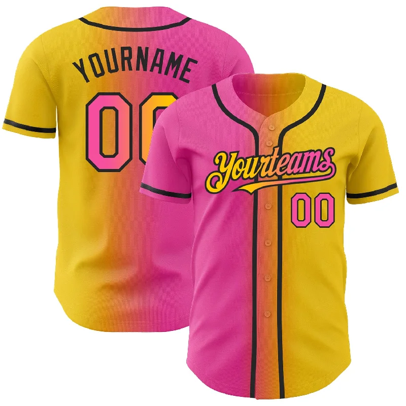 Durable and long-lasting baseball jerseys for practice-Custom Yellow Pink-Black Authentic Gradient Fashion Baseball Jersey