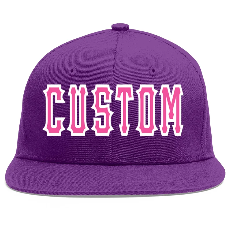 Baseball caps for all-weather use-Custom Purple Pink-White Flat Eaves Sport Baseball Cap