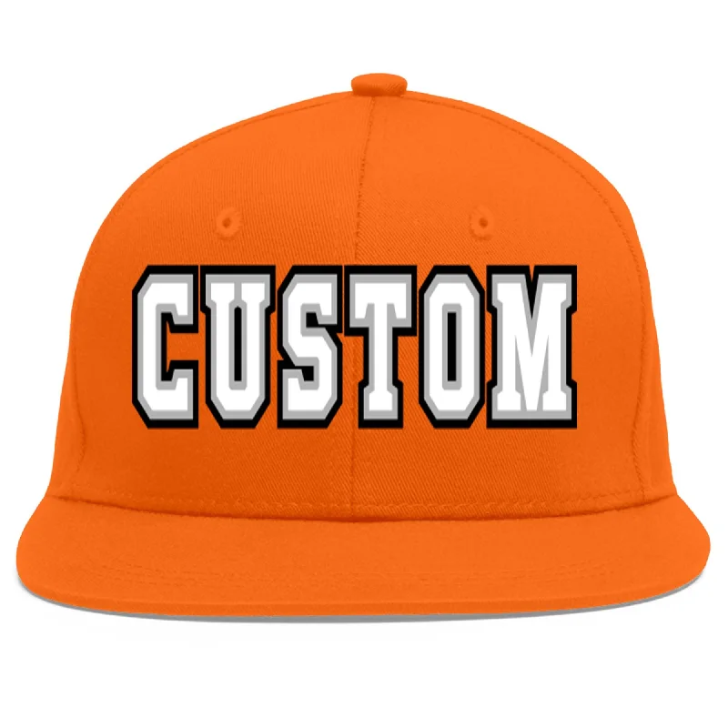 Baseball caps with ventilation mesh-Custom Orange White-Gray Flat Eaves Sport Baseball Cap