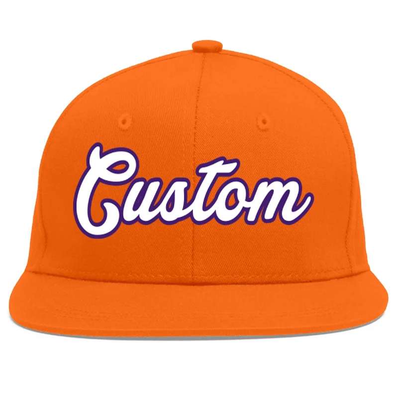 Sweat-proof baseball caps-Custom Orange White-purple Flat Eaves Sport Baseball Cap