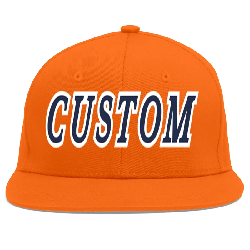 Stylish and functional baseball caps-Custom Orange Navy-White Flat Eaves Sport Baseball Cap