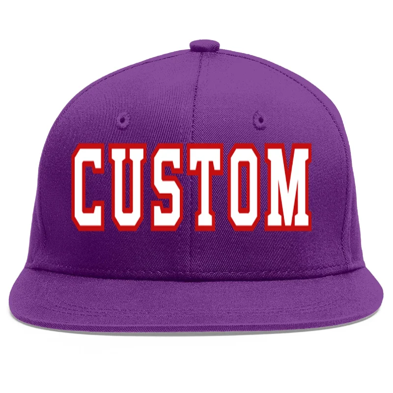 Classic baseball cap features-Custom Purple White-Red Flat Eaves Sport Baseball Cap