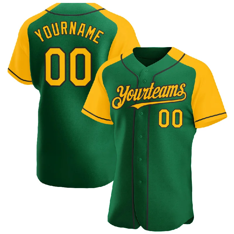 Custom-designed baseball jerseys for event giveaways-Custom Kelly Green Gold-Black Authentic Raglan Sleeves Baseball Jersey