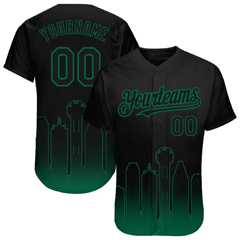 Baseball jerseys for minor league teams-Custom Black Kelly Green 3D Dallas City Edition Fade Fashion Authentic Baseball Jersey