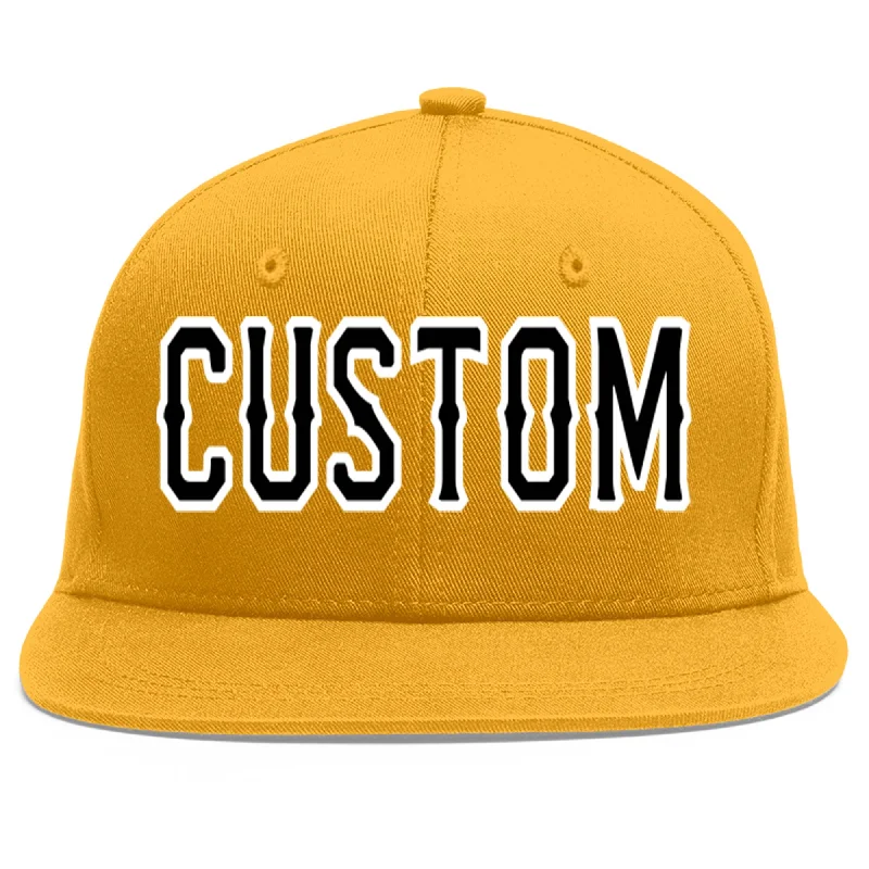 Adjustable baseball caps-Custom Gold Black-White Flat Eaves Sport Baseball Cap