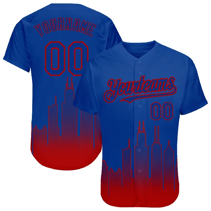 Baseball jerseys for sports leagues and clubs-Custom Royal Red 3D Chicago City Edition Fade Fashion Authentic Baseball Jersey