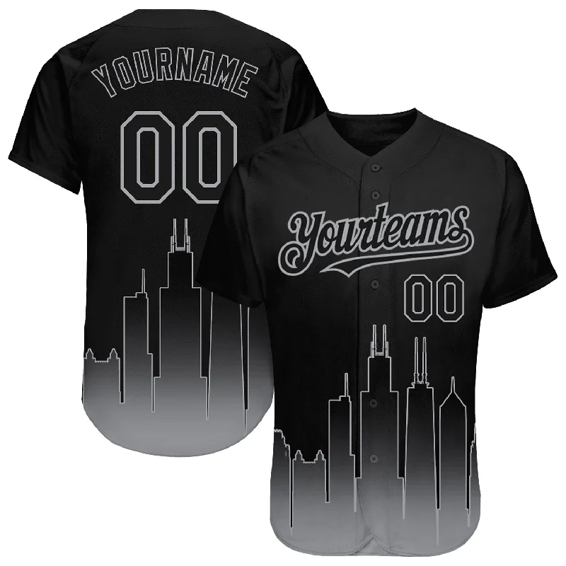 Baseball jerseys with names, numbers, and logos-Custom Black Gray 3D Chicago City Edition Fade Fashion Authentic Baseball Jersey