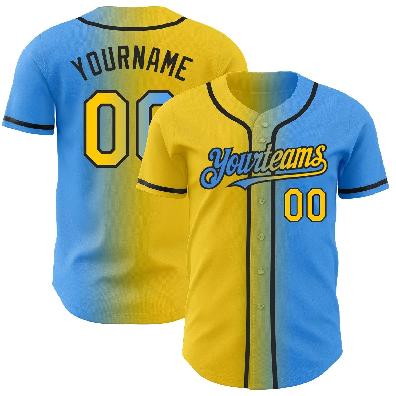 Baseball jerseys with custom name and logo options-Custom Electric Blue Yellow-Black Authentic Gradient Fashion Baseball Jersey