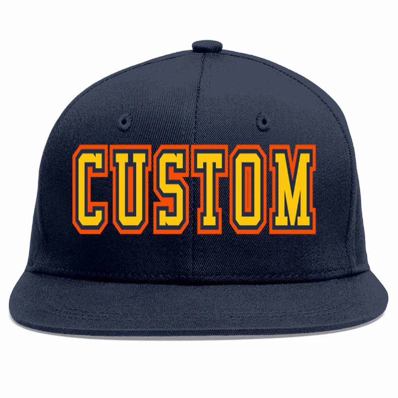 Stylish baseball cap designs-Custom Navy Gold-Navy Casual Sport Baseball Cap