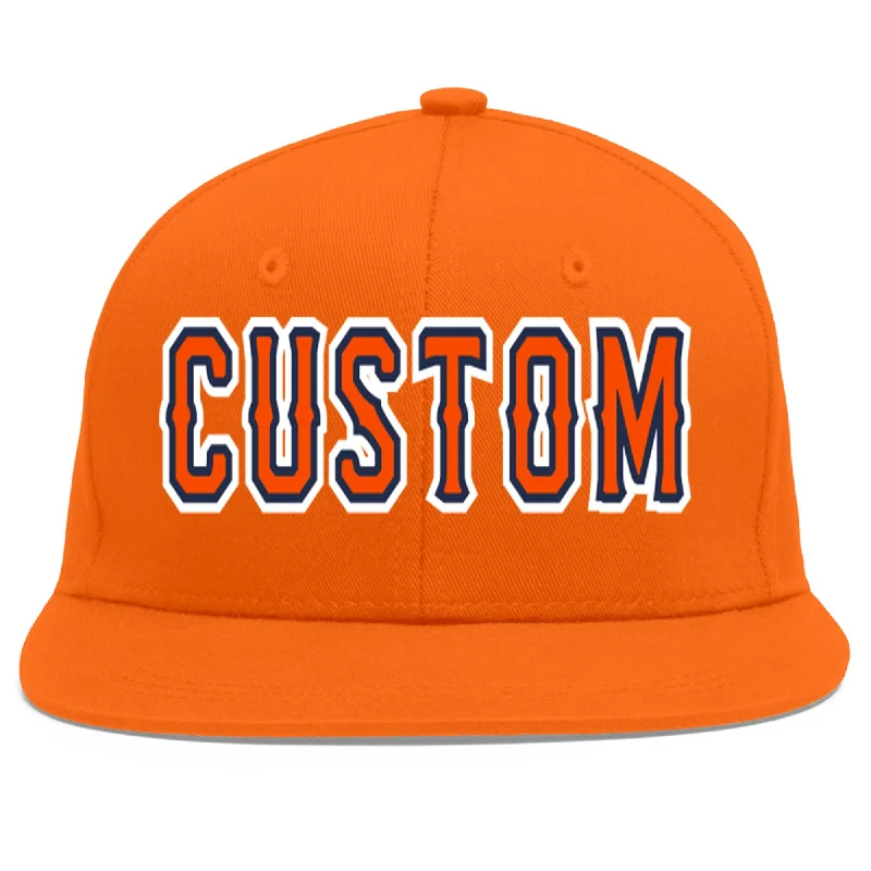 Innovative baseball cap designs-Custom Orange Orange-Navy Flat Eaves Sport Baseball Cap