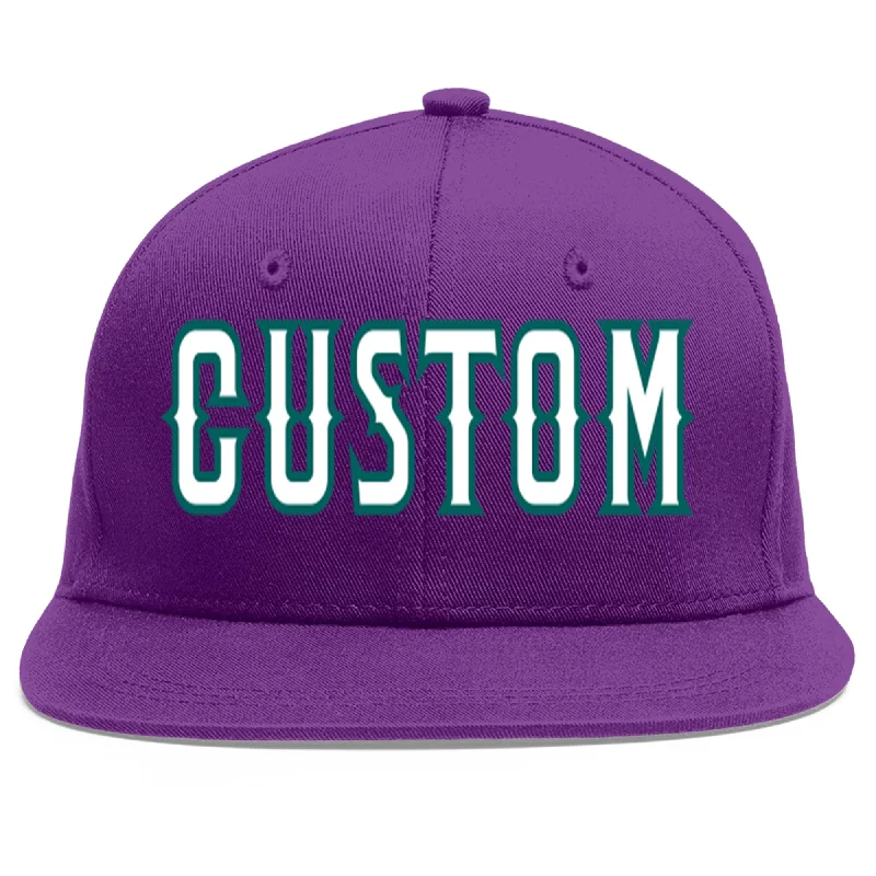 All-season baseball caps-Custom Purple White-Aqua Flat Eaves Sport Baseball Cap