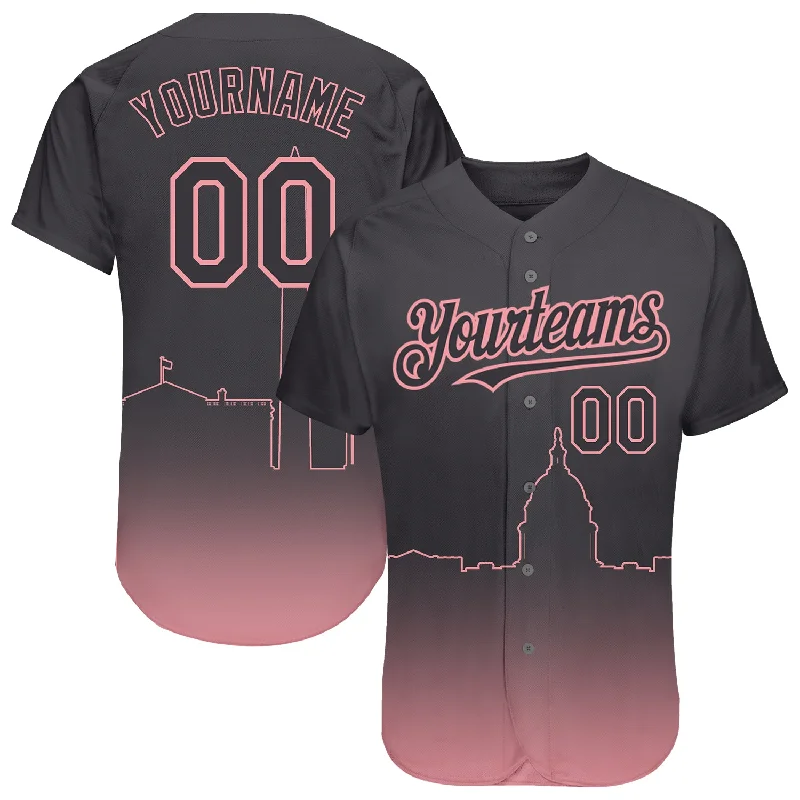 Baseball jerseys with custom patches for teams-Custom Steel Gray Medium Pink 3D Washington City Edition Fade Fashion Authentic Baseball Jersey