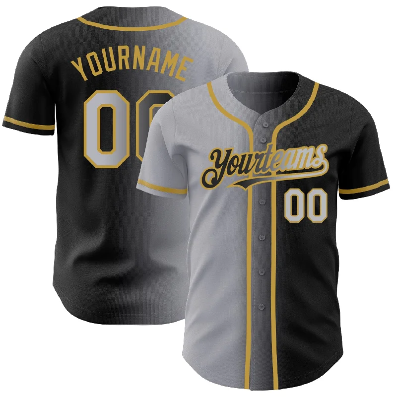 Lightweight baseball jerseys for hot weather-Custom Black Gray-Old Gold Authentic Gradient Fashion Baseball Jersey