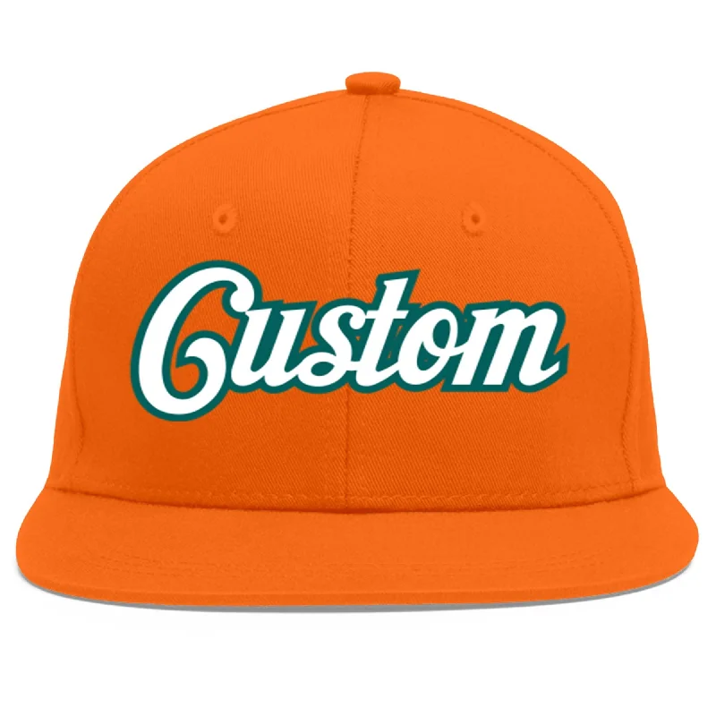 Baseball caps for outdoor adventures-Custom Orange White-Aqua Flat Eaves Sport Baseball Cap