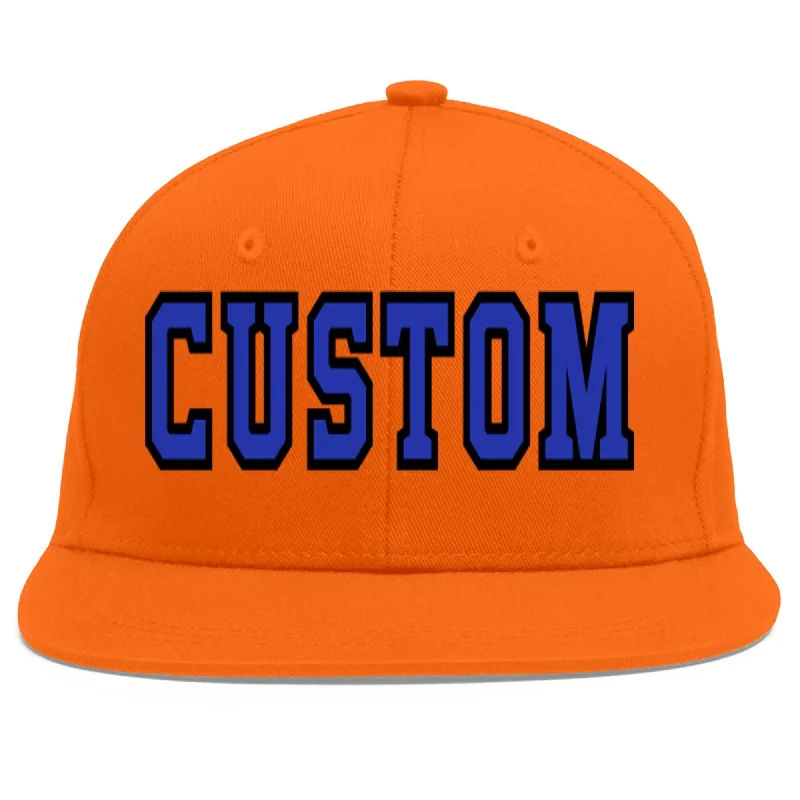 Popular baseball cap styles for sports-Custom Orange Royal-Black Flat Eaves Sport Baseball Cap