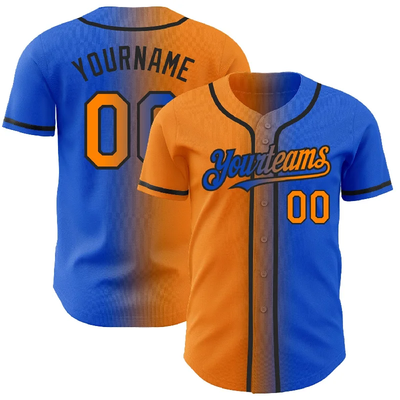 High-quality baseball jerseys for professional players-Custom Thunder Blue Bay Orange-Black Authentic Gradient Fashion Baseball Jersey