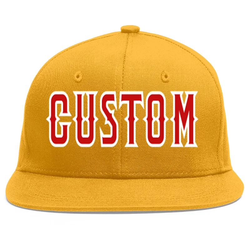 Adjustability in baseball caps-Custom Gold Red-White Flat Eaves Sport Baseball Cap