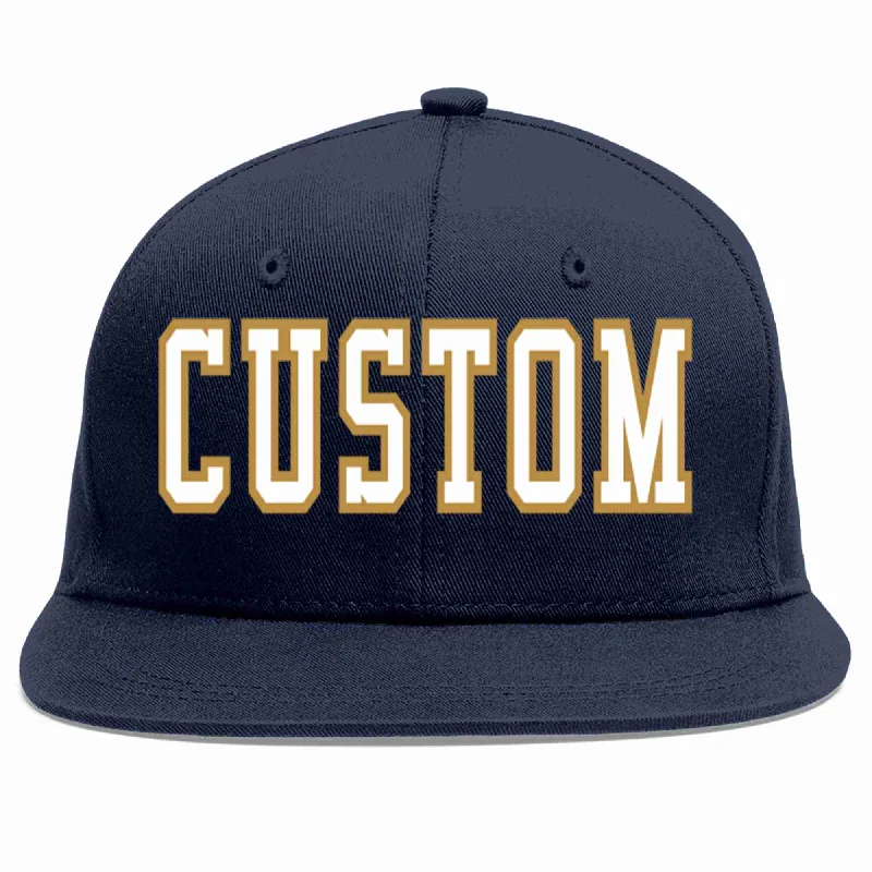 Pairing baseball caps with sports shirts-Custom Navy White-Old Gold Casual Sport Baseball Cap