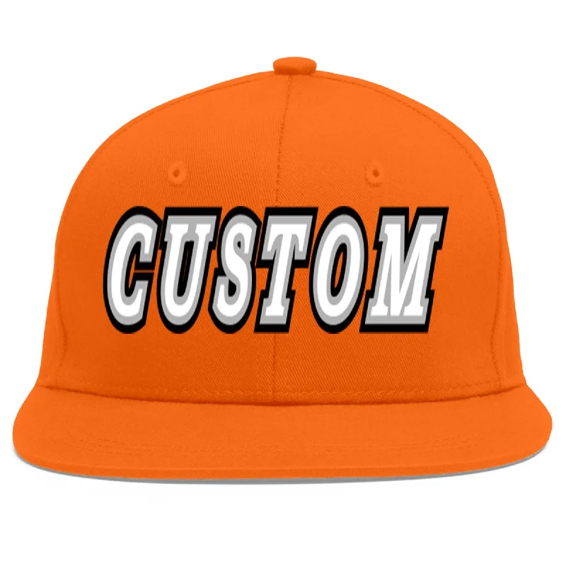 Durability of baseball caps for long-term use-Custom Orange White-Gray Flat Eaves Sport Baseball Cap