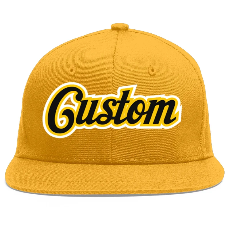 Baseball caps for running and jogging-Custom Gold Black-Gold Flat Eaves Sport Baseball Cap