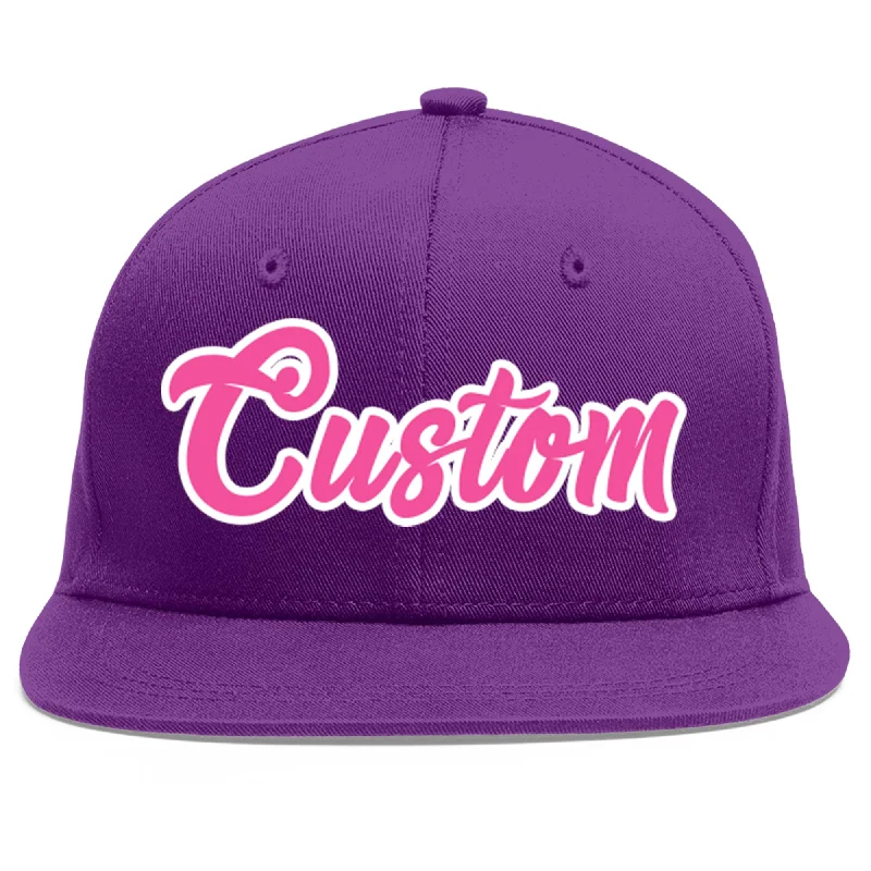 Seasonal fabric options for baseball caps-Custom Purple Pink-White Flat Eaves Sport Baseball Cap