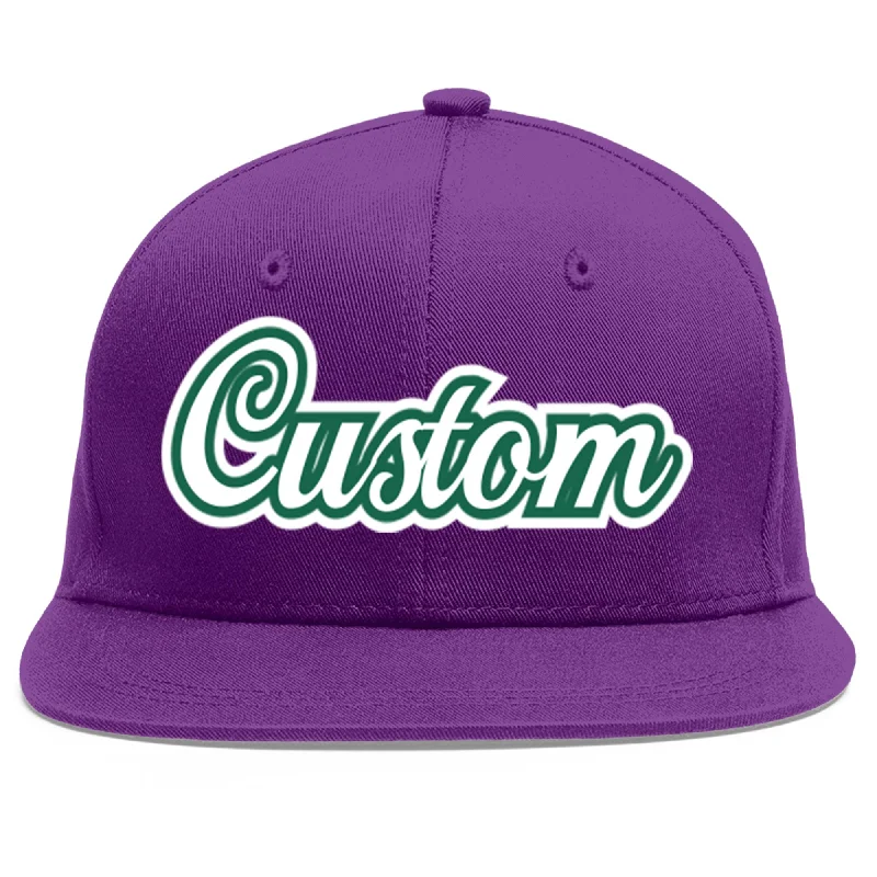 Baseball caps for spring and summer-Custom Purple White-Kelly Green Flat Eaves Sport Baseball Cap