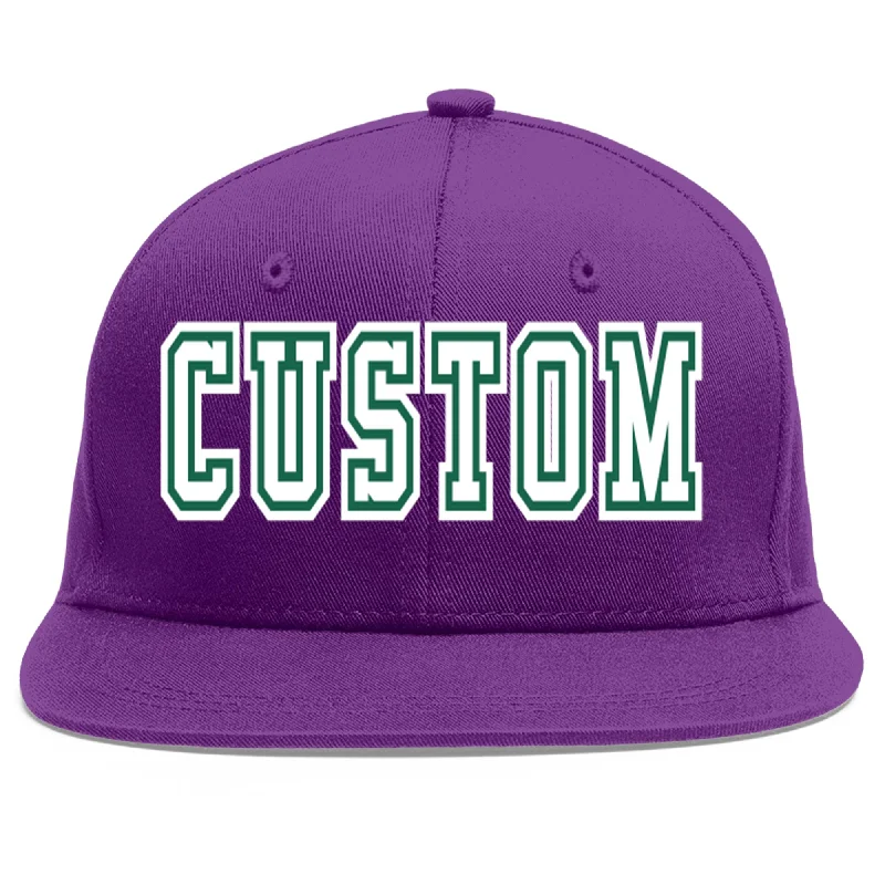 Adjustability in baseball caps-Custom Purple White-Kelly Green Flat Eaves Sport Baseball Cap