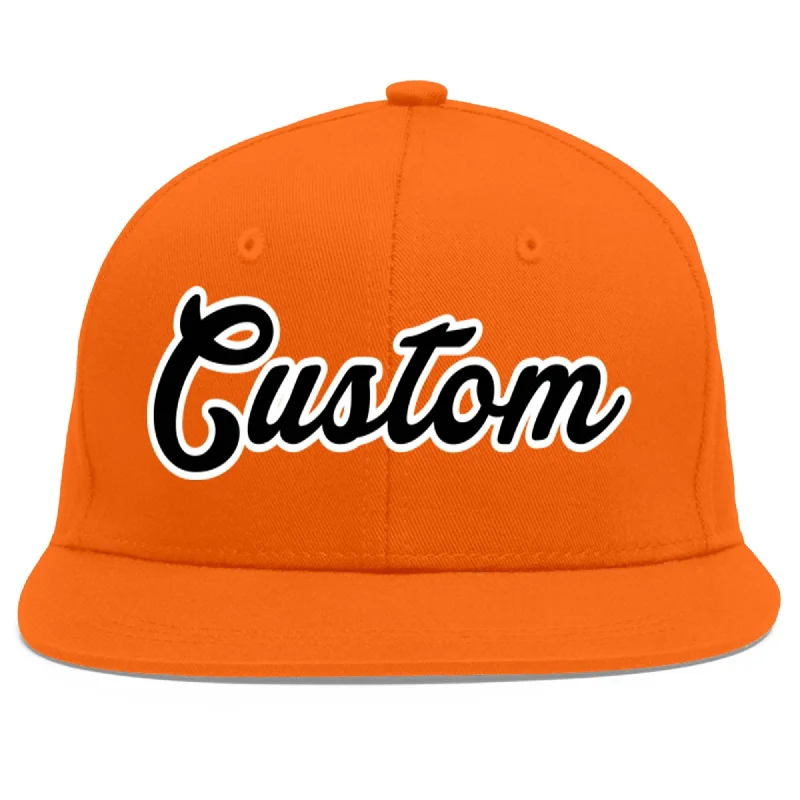 Baseball cap fabric comfort-Custom Orange Black-White Flat Eaves Sport Baseball Cap