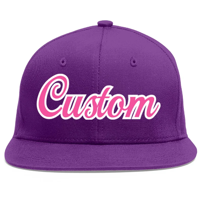 Baseball caps for team sports-Custom Purple Pink-White Flat Eaves Sport Baseball Cap