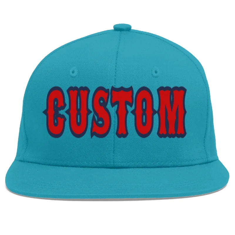 Popular baseball cap styles for sports-Custom Aqua Red-Navy Flat Eaves Sport Baseball Cap