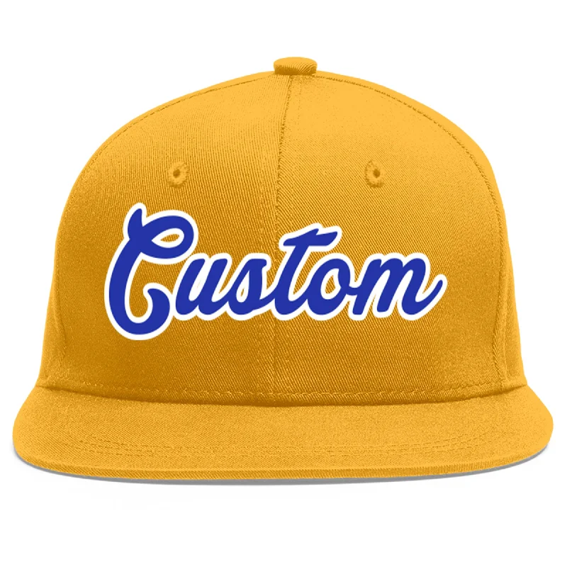 High-quality baseball caps-Custom Gold Royal-White Flat Eaves Sport Baseball Cap