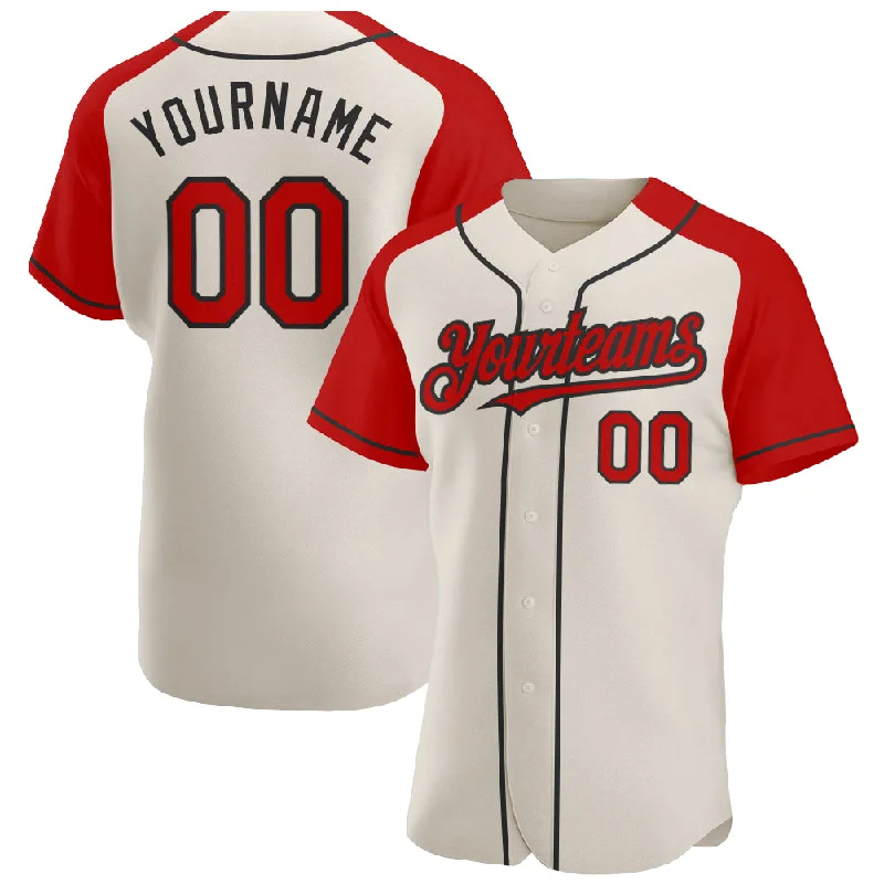 Baseball jerseys with professional-grade stitching-Custom Cream Red-Black Authentic Raglan Sleeves Baseball Jersey