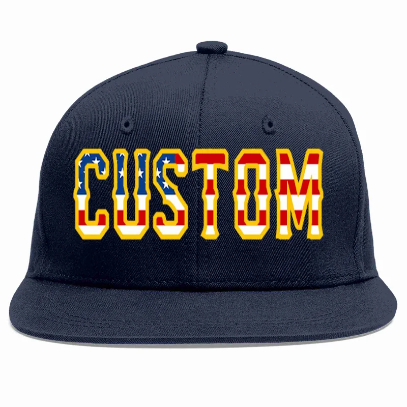 Wind-resistant baseball caps-Custom Navy Vintage USA Flag-Gold Casual Sport Baseball Cap