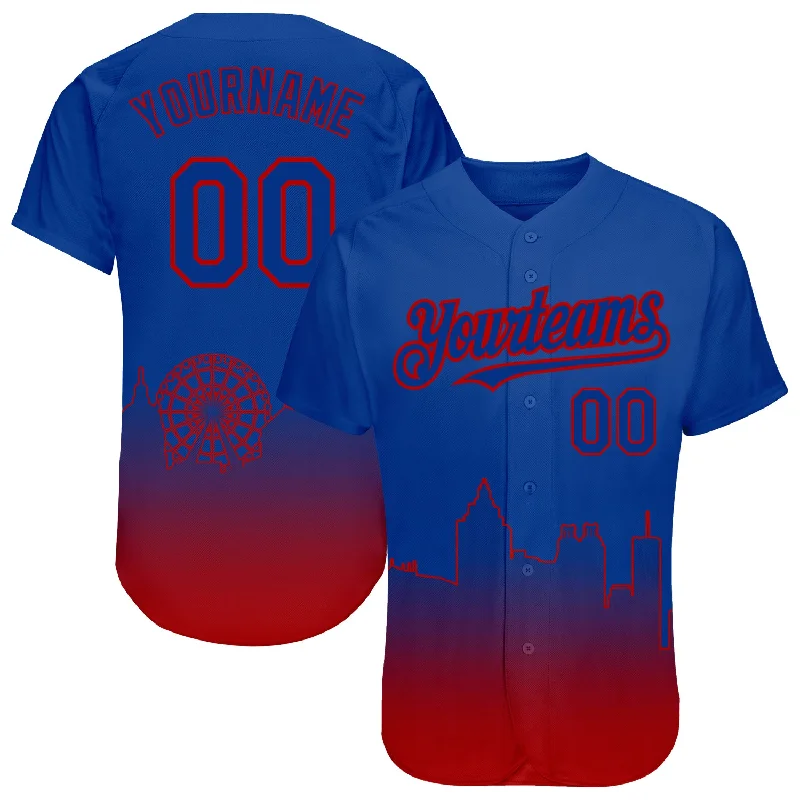 Custom striped baseball jerseys for teams-Custom Royal Red 3D Atlanta City Edition Fade Fashion Authentic Baseball Jersey