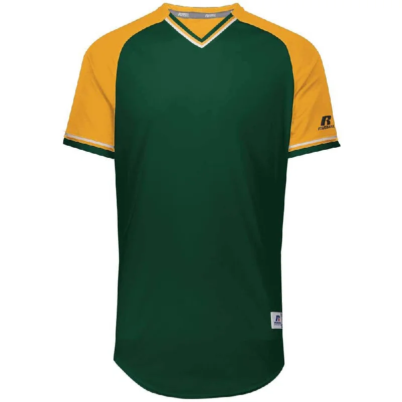 Custom baseball jerseys for youth teams-Classic Dark Green-Gold V-Neck Jersey