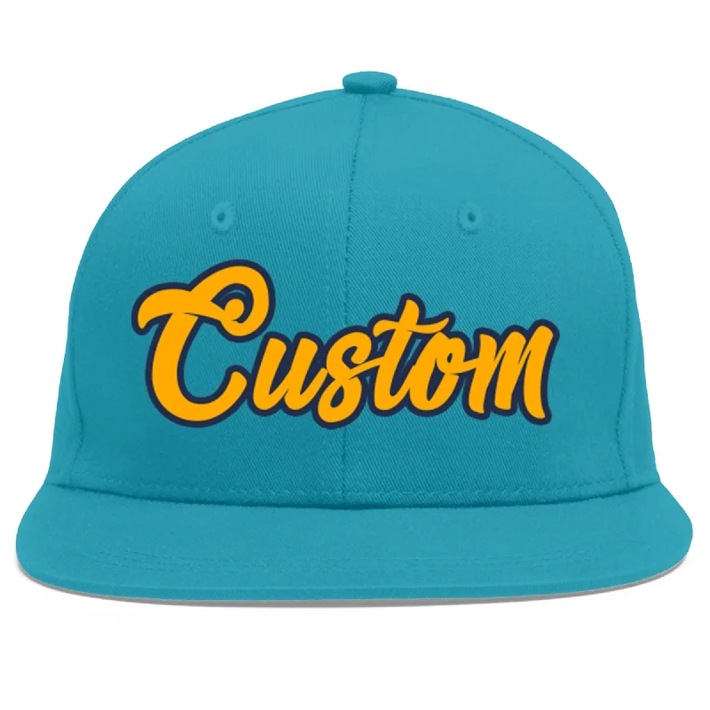 Adjustability in baseball caps-Custom Aqua Yellow-Navy Flat Eaves Sport Baseball Cap