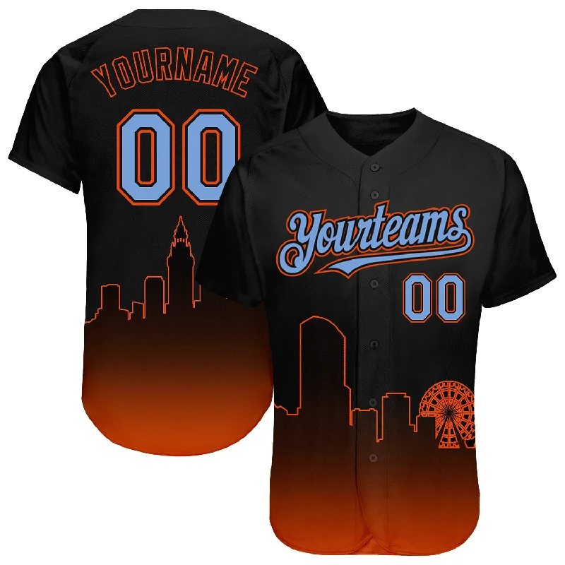 Custom baseball jerseys with professional logo embroidery-Custom Black Powder Blue-Orange 3D Miami City Edition Fade Fashion Authentic Baseball Jersey