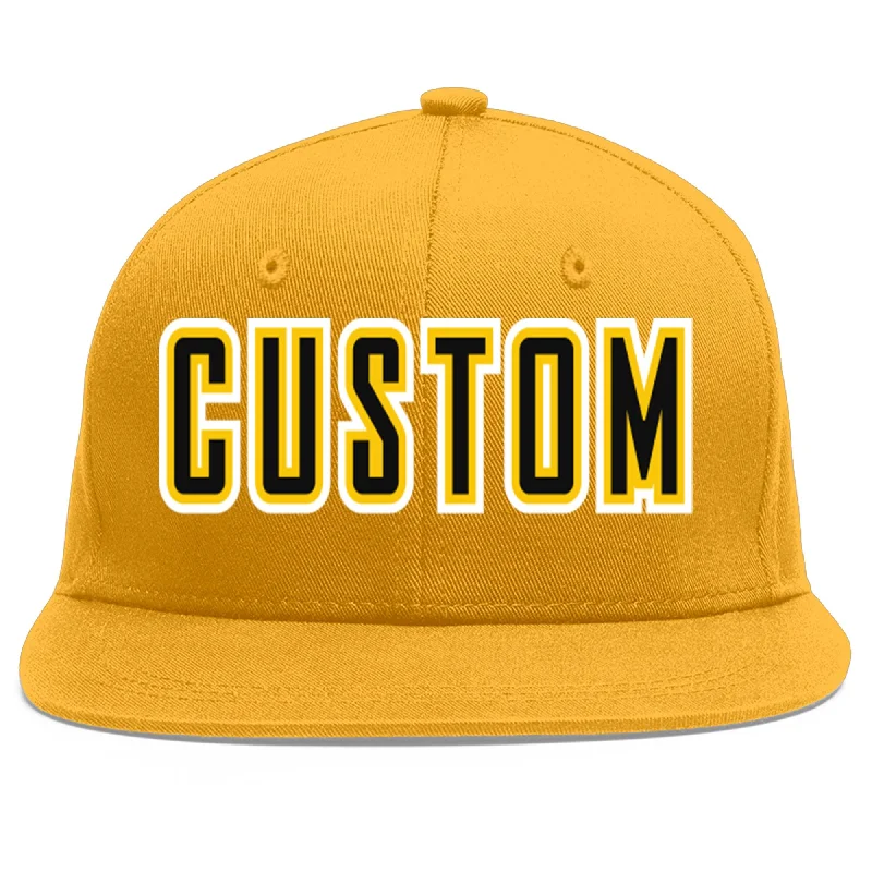 Adjustable strap baseball caps-Custom Gold Black-Gold Flat Eaves Sport Baseball Cap