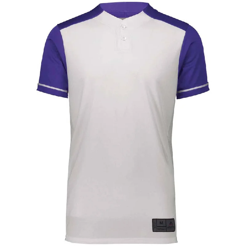 Custom baseball jerseys for youth teams-Closer 2 Button White-Purple Baseball Jersey