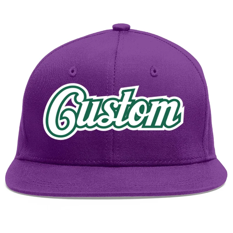 Everyday wear baseball caps-Custom Purple White-Kelly Green Flat Eaves Sport Baseball Cap