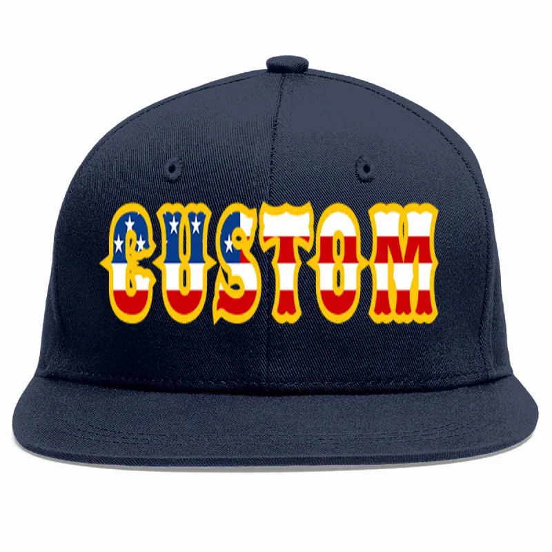 Adjustable strap baseball caps-Custom Navy Vintage USA Flag-Gold Casual Sport Baseball Cap