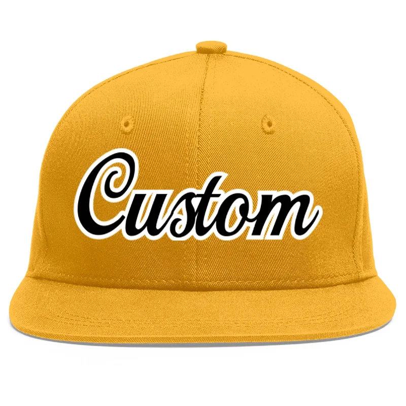 Baseball cap sizing guide-Custom Gold Black-White Flat Eaves Sport Baseball Cap