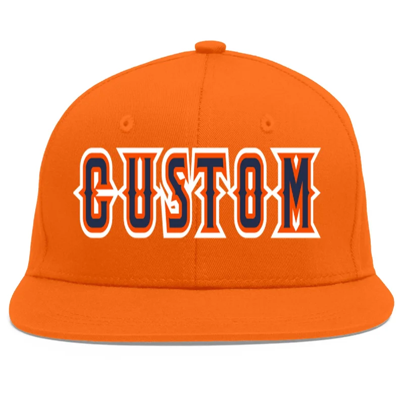 Baseball caps for different occasions-Custom Orange Navy-Orange Flat Eaves Sport Baseball Cap