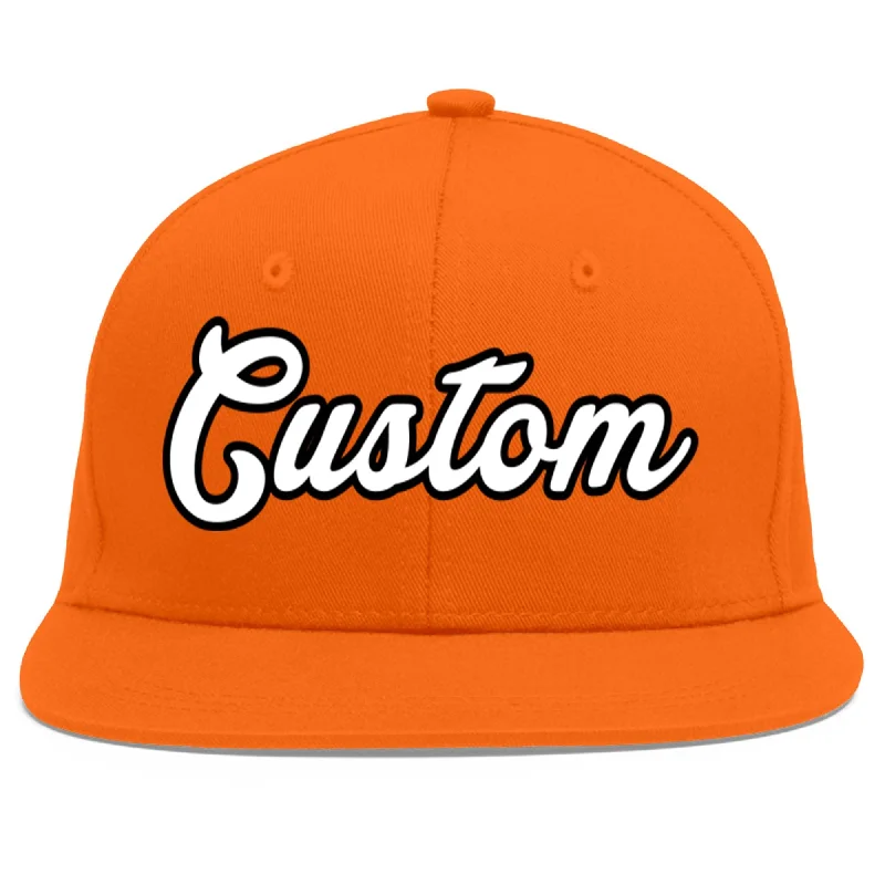 Popular baseball cap trends-Custom Orange White-Black Flat Eaves Sport Baseball Cap