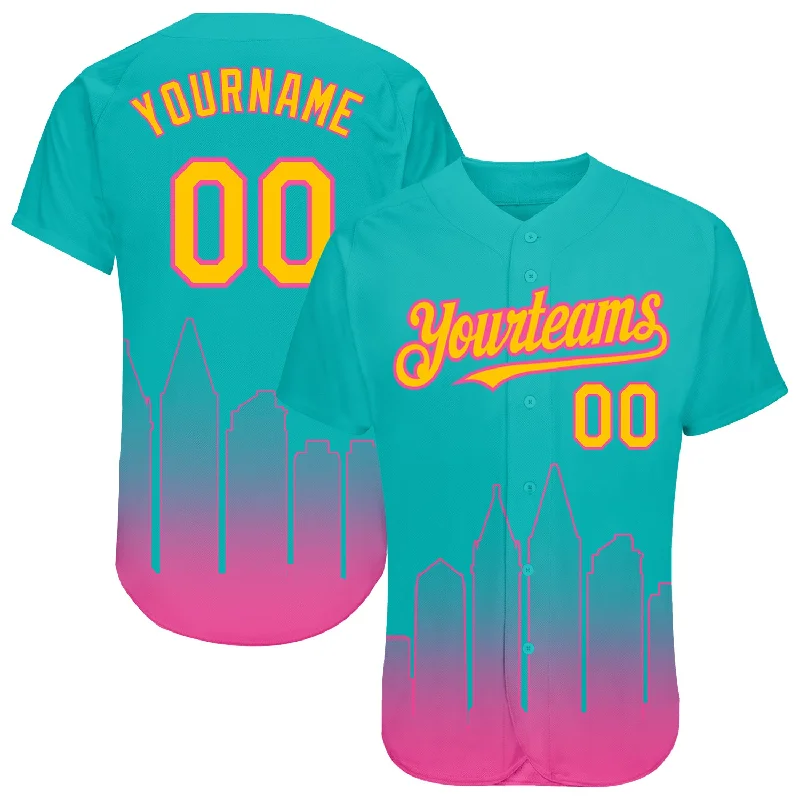 Personalized baseball jerseys for fan clubs-Custom Aqua Yellow-Pink 3D San Diego City Edition Fade Fashion Authentic Baseball Jersey