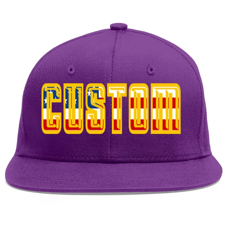 Winter-friendly baseball caps-Custom Purple Vintage USA Flag-Gold Flat Eaves Sport Baseball Cap